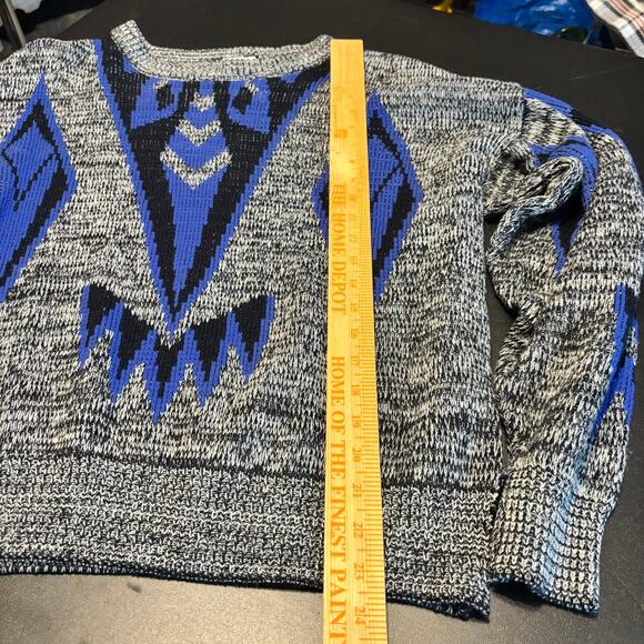 Sostanza Fashion Police Sweater L Blue Gray Graphic Knit Vintage Y2K Retro - Picture 4 of 5